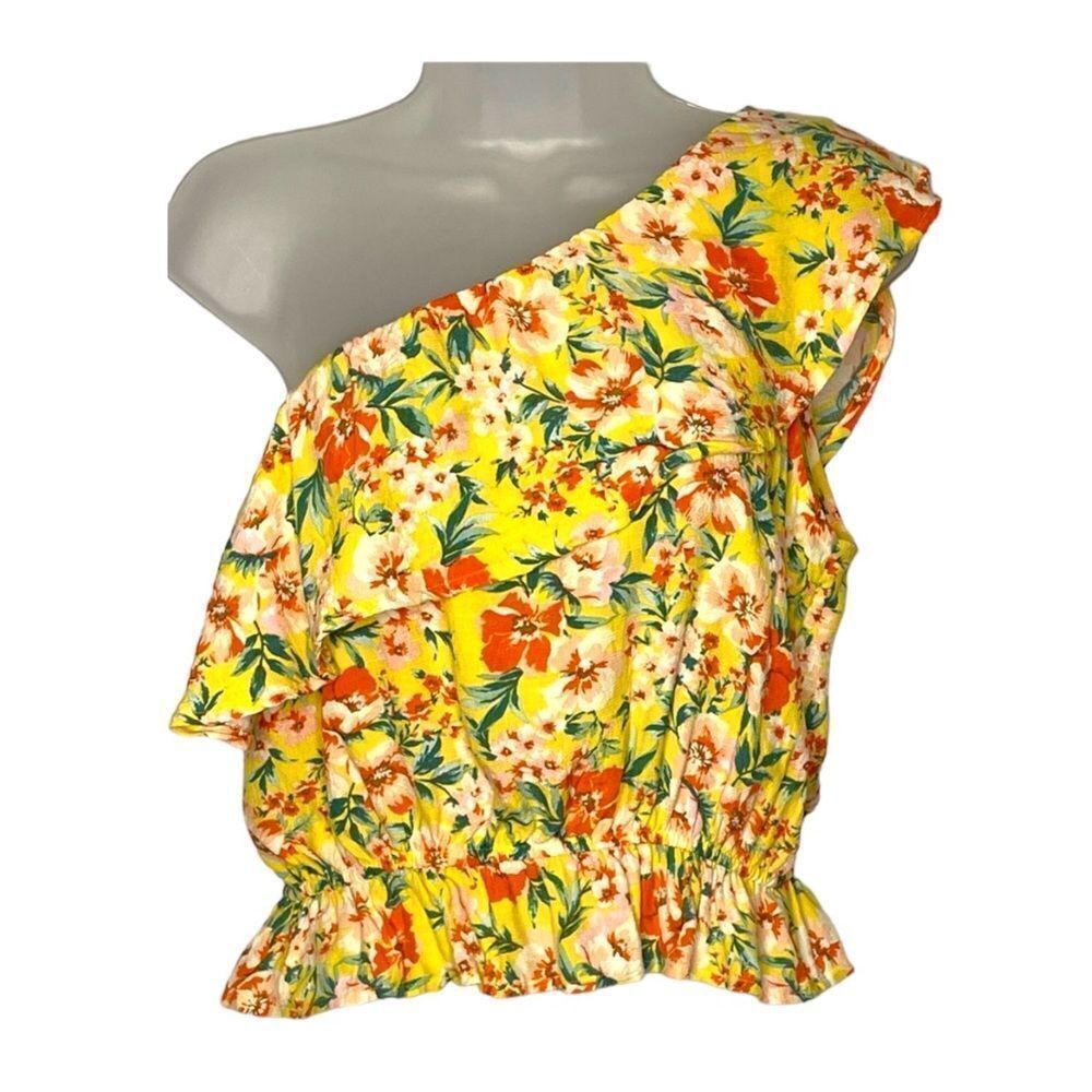American Eagle One Shoulder Floral Ruffle Top